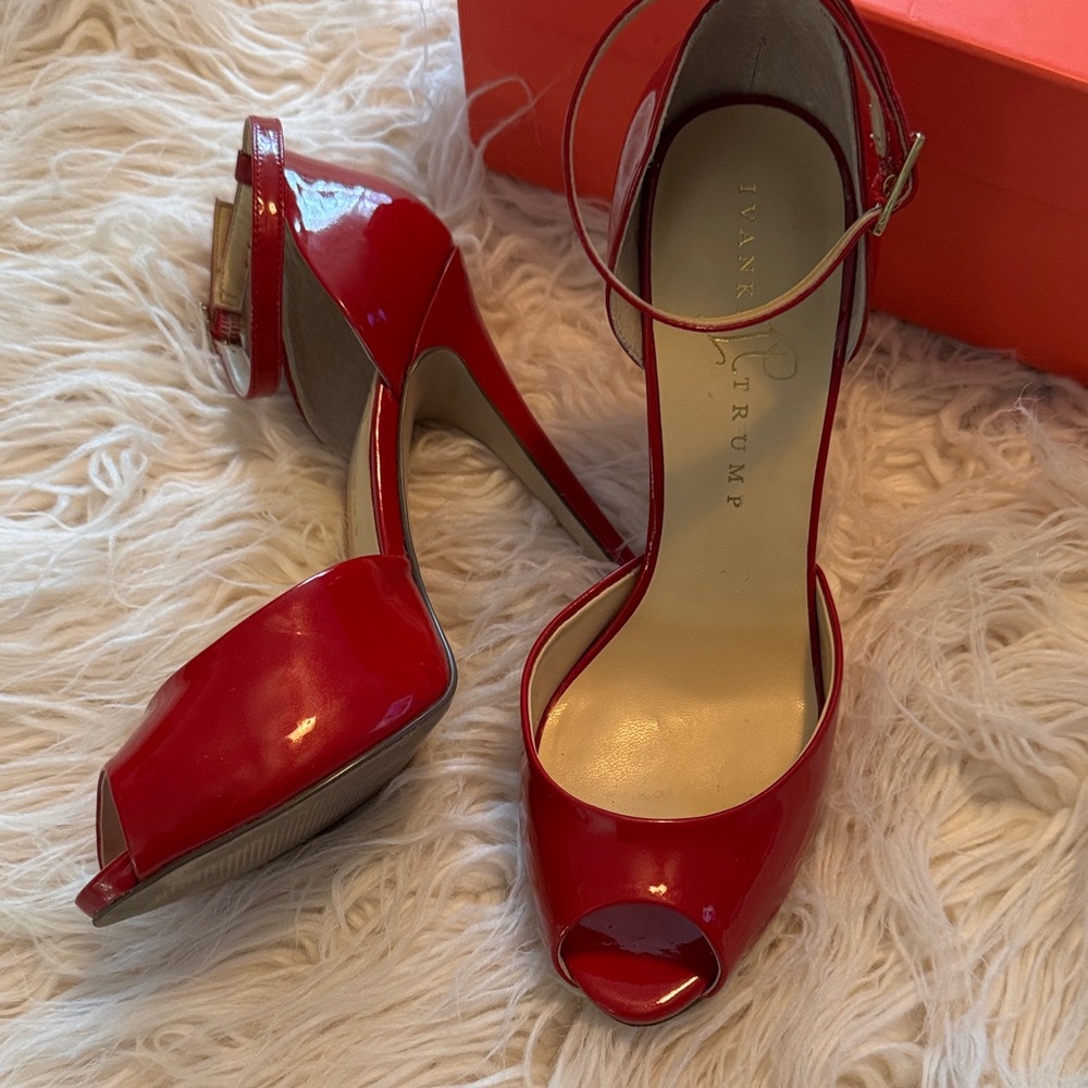 Ivanka Trump Glossy Red Peep-Toe Heels